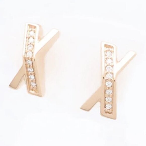Tiffany & Co. Atlas Diamond X Cross Stud Earrings 18k Rose Gold 750 Auth w/Box - Picture 1 of 5